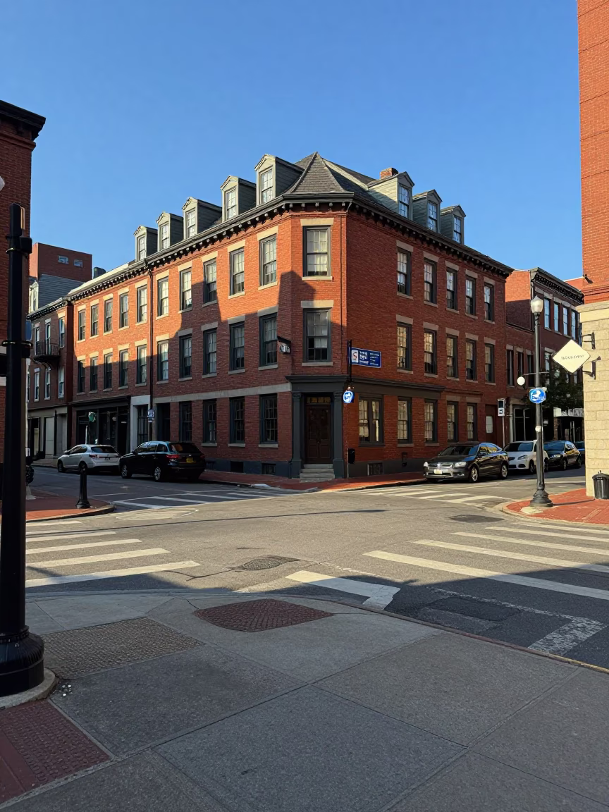 Boston Massachusetts Late Afternoon Street Scene with Historic Architecture and Urban Life in in Boston, Massachusetts, United States