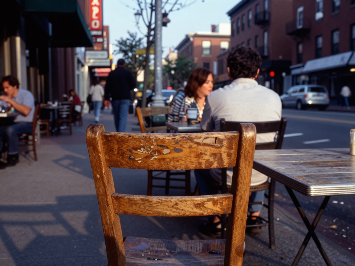 Boston Massachusetts Late Afternoon Street Scene with Local Dining Details in in Boston, Massachusetts, United States