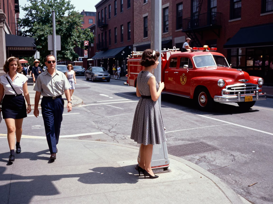 Boston Massachusetts Midday Street Scene with Vintage 1960s Fashion and Urban Details in in Boston, Massachusetts, United States