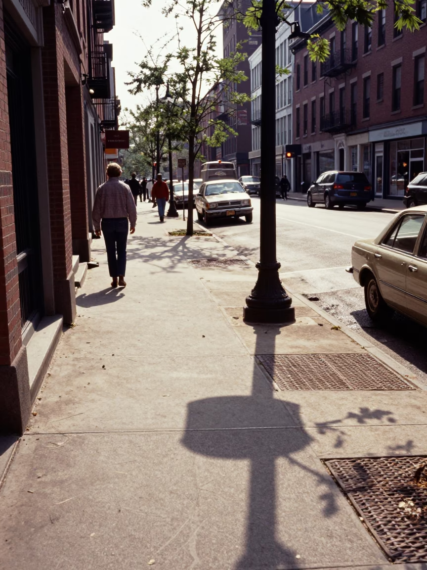 Boston Massachusetts Street Scene Midmorning Light with Wicker Shadow on Fabric Seam in in Boston, Massachusetts, United States