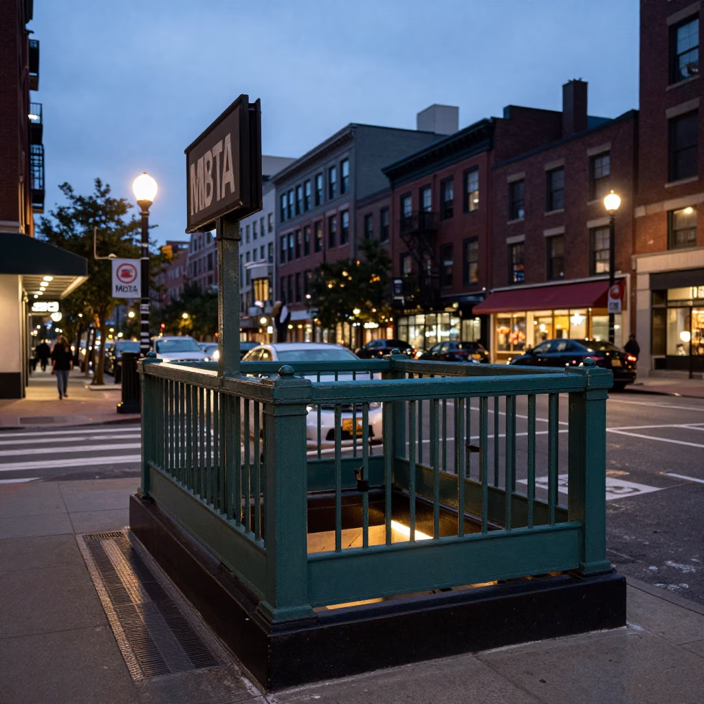Boston Massachusetts Twilight Street Scene with Urban Infrastructure and Local Life in in Boston, Massachusetts, United States