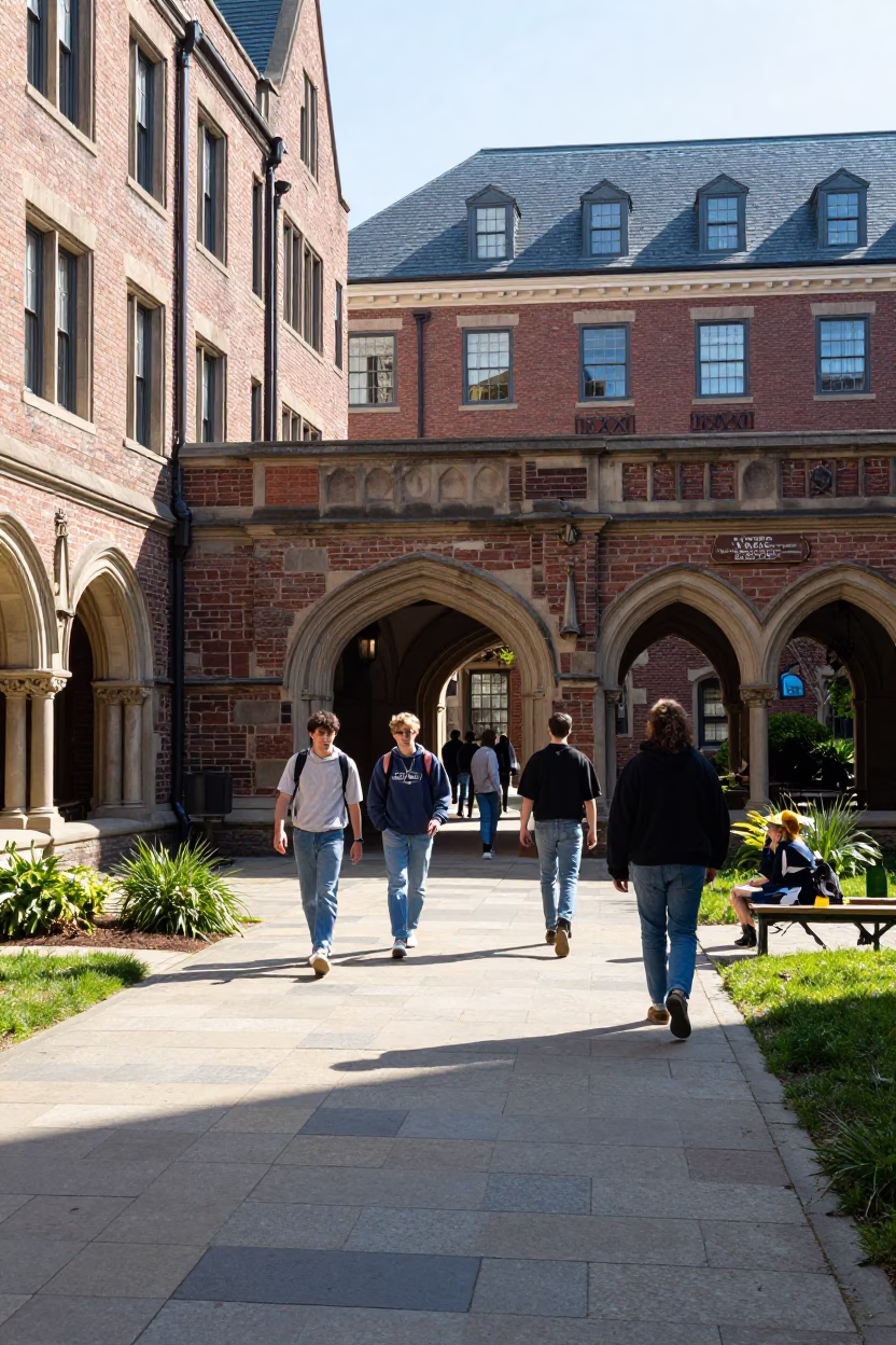 Boston Massachusetts University Cloister Walkway in Bright Midmorning Light in in Boston, Massachusetts, United States