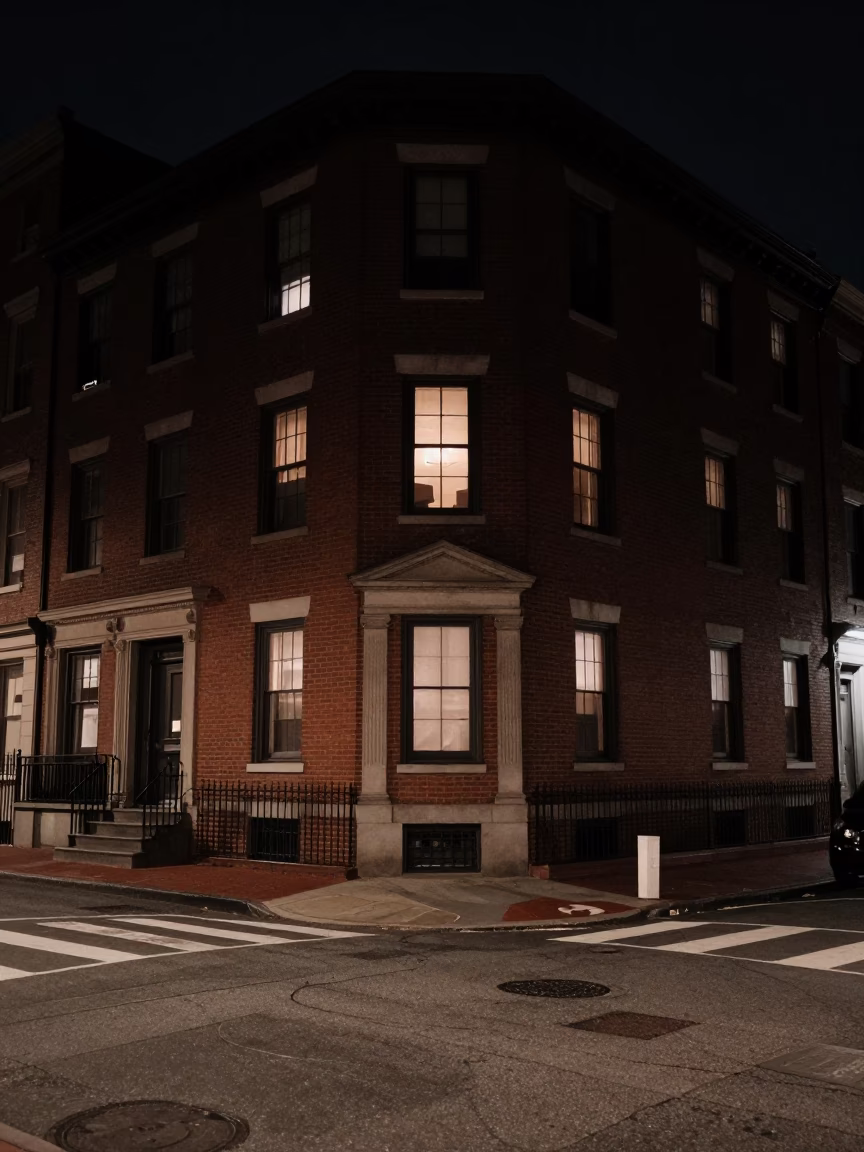 Boston Massachusetts Urban Night Street Scene with Vintage 1970s Elements in in Boston, Massachusetts, United States