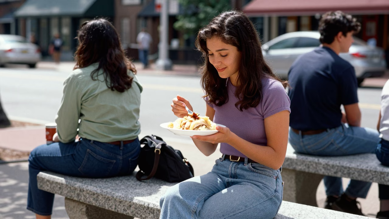 Boston Midday Street Scene with Student and Local Details in in Boston, Massachusetts, United States