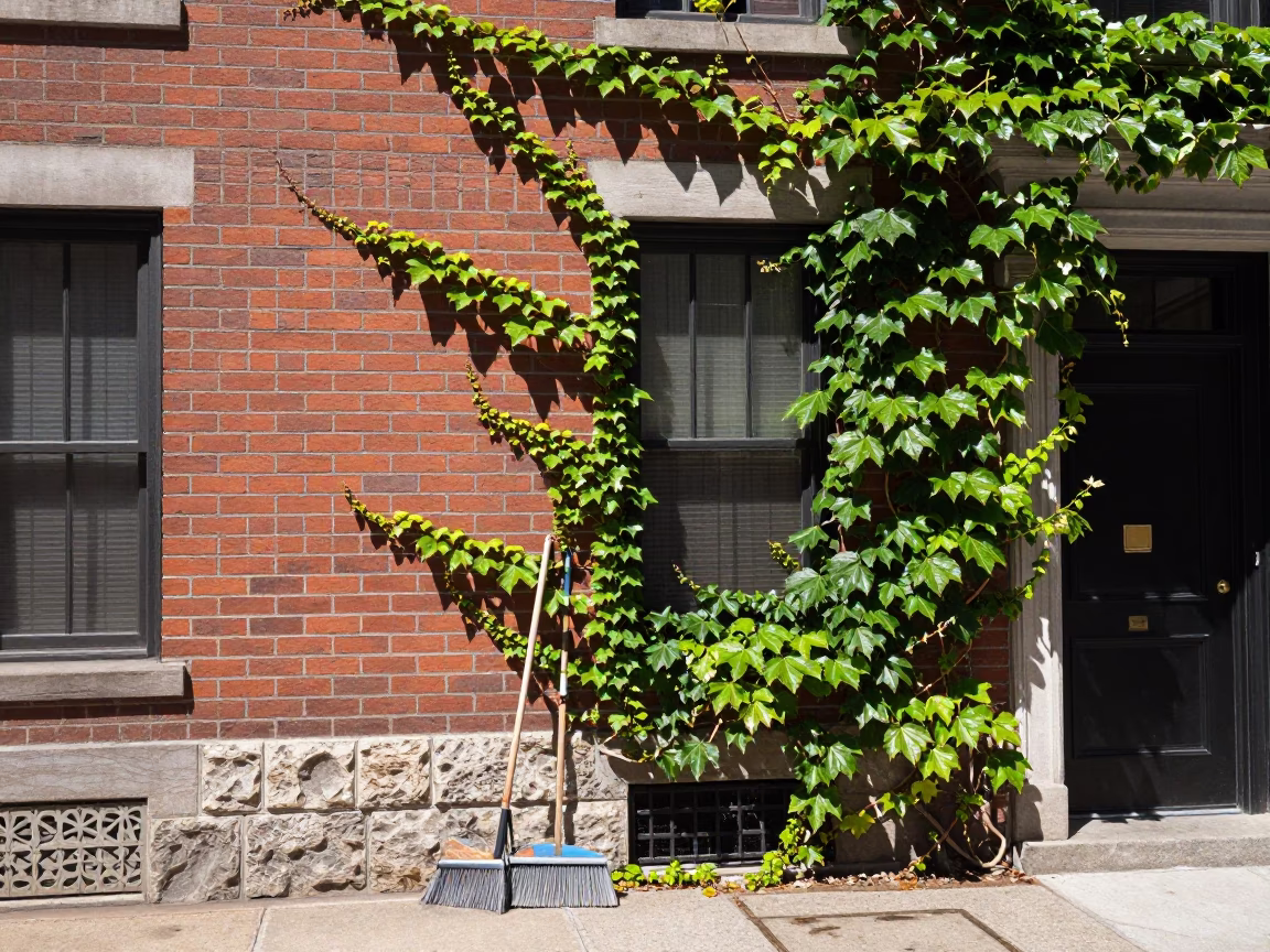 Boston Midmorning Street Scene with Ivy and Urban Details in in Boston, Massachusetts, United States