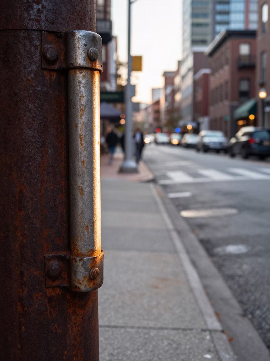 Boston Morning Street Scene with Rust and Sunlight on Urban Architecture in in Boston, Massachusetts, United States