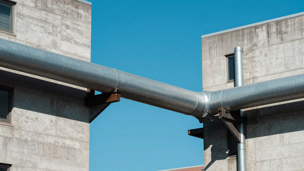Boston Noon Light Concrete Apartment Blocks District Heating Pipe Crossing Massachusetts in in Boston, Massachusetts, United States