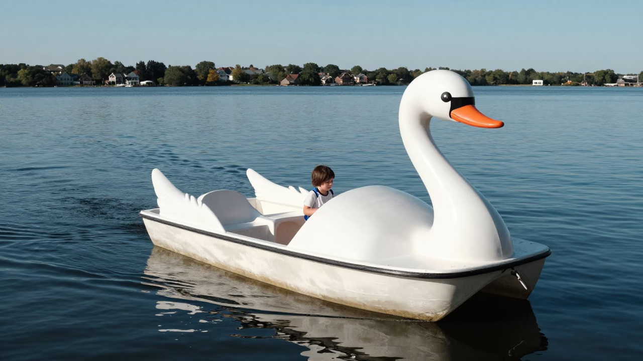Boston Pedal Boat at The Flat Glare Of Noon Light in in Boston, Massachusetts, United States