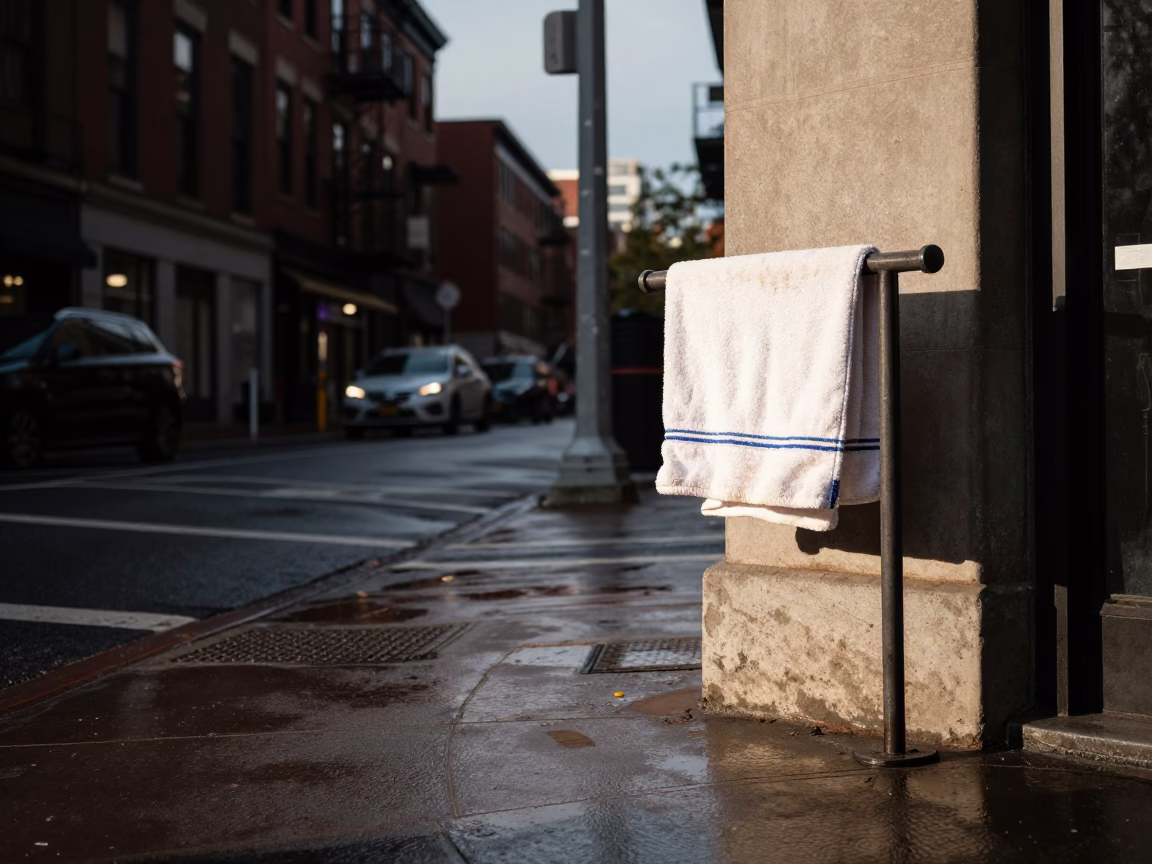 Boston Street Corner Late Afternoon Light with Towel Rail and Doormat in in Boston, Massachusetts, United States