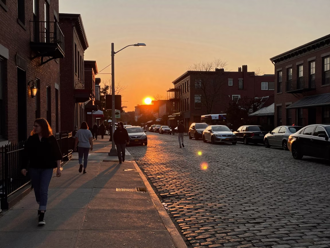 Boston Street Scene at Sunset with Vintage 1970s Atmosphere and Urban Life in in Boston, Massachusetts, United States