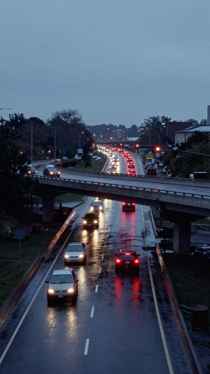 Boston Twilight Overpass Interchange Glowing With Taillights After Rain in in Boston, Massachusetts, United States