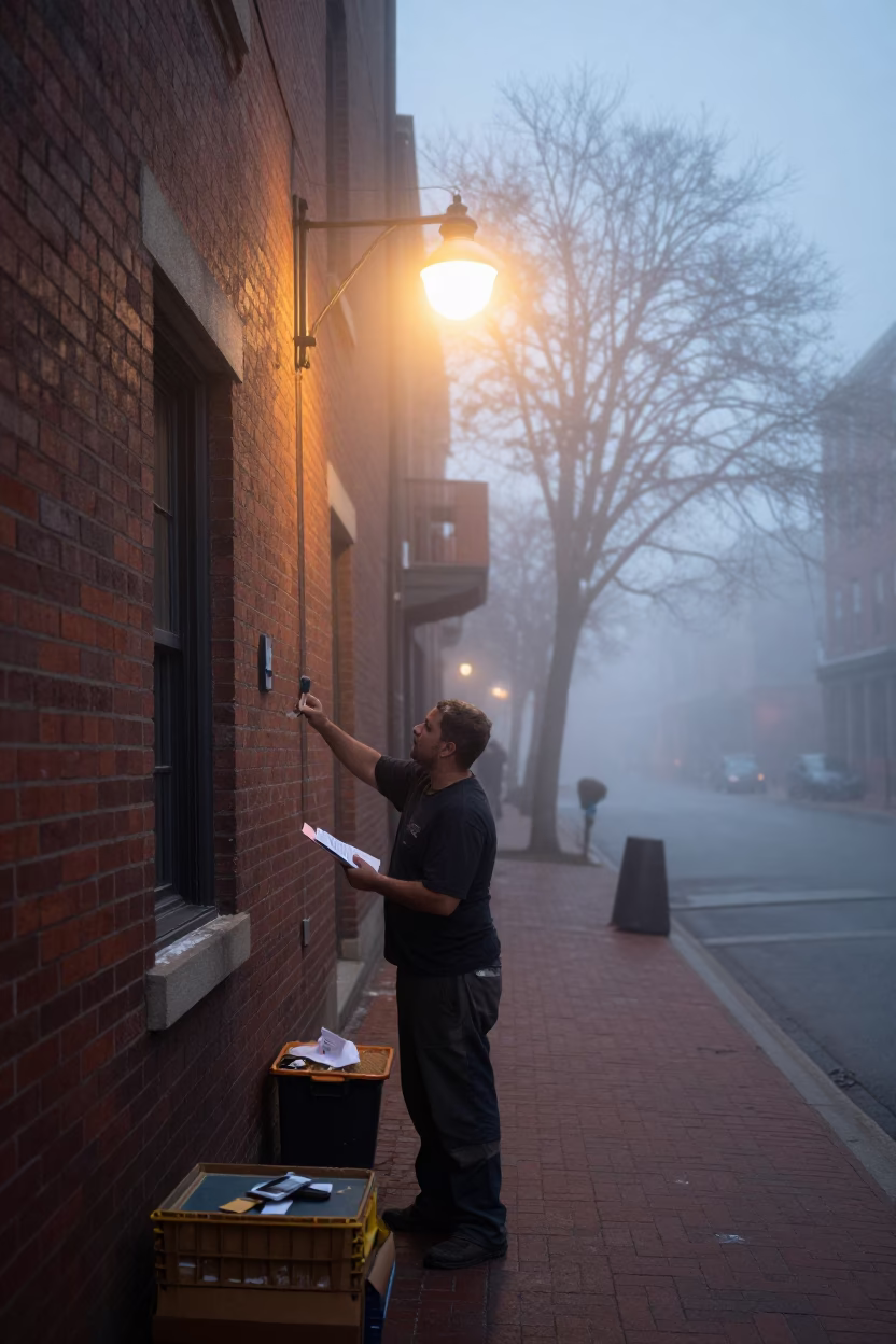 Boston Worker at Dawn Light in in Boston, Massachusetts, United States