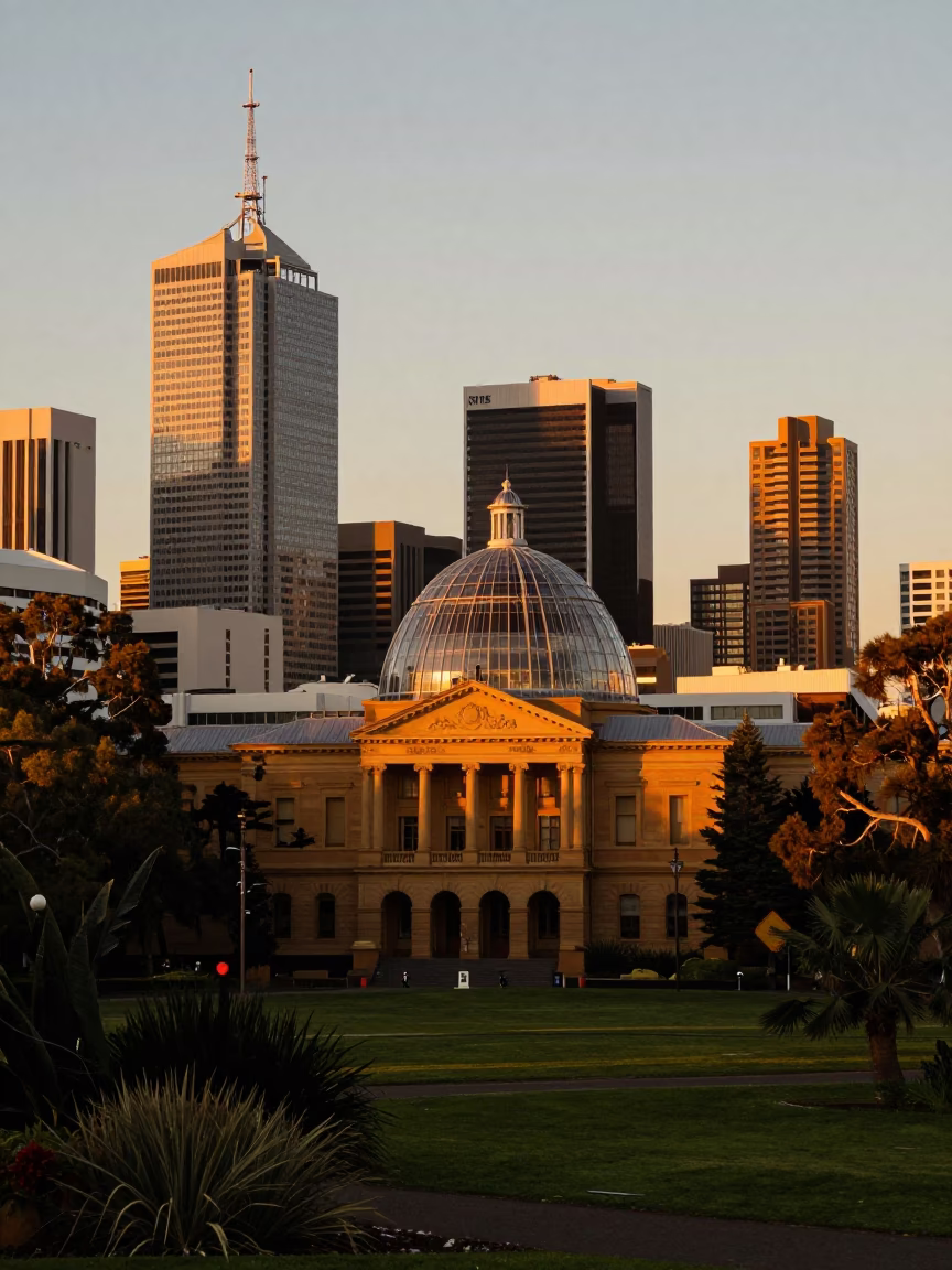 Botanic Garden in Adelaide at Sunset Light in in Adelaide, South Australia, Australia