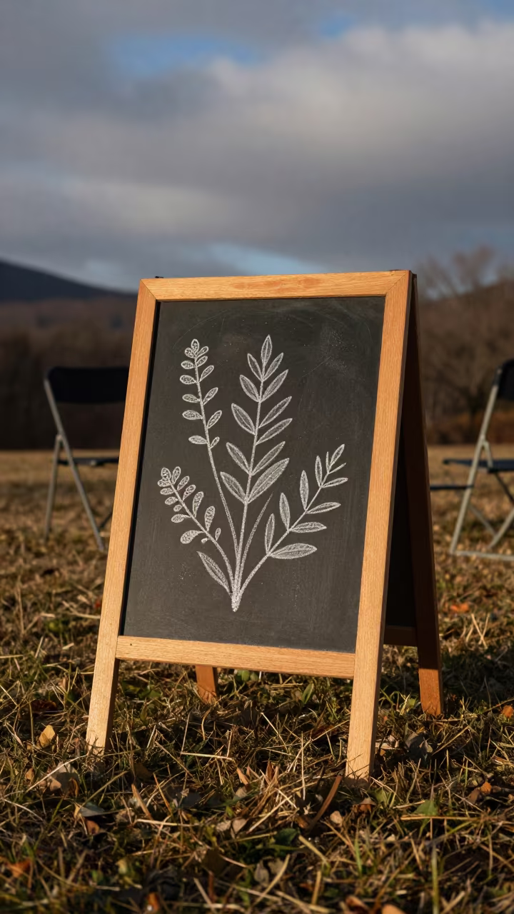 Botanical Sketches on Winter Lawn in Asheville in on a graduation lawn under folding chairs in Asheville