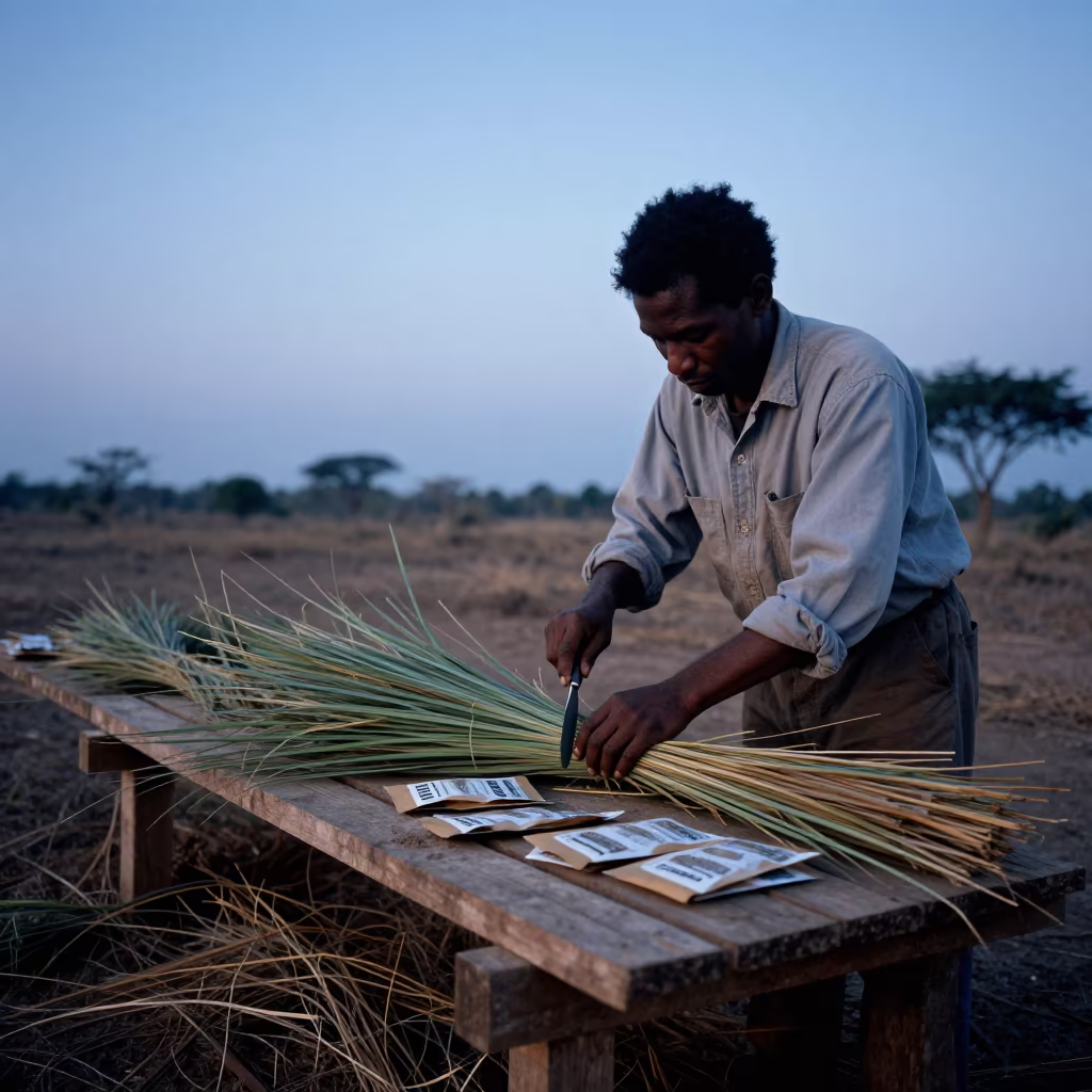 Botanist Collecting Grass Samples at Tuni Research Station in in Tuni