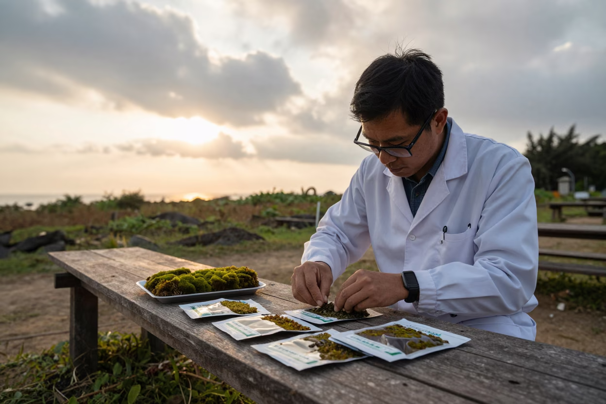 Botanist Organizing Moss Specimens in Da Nang in in Da Nang