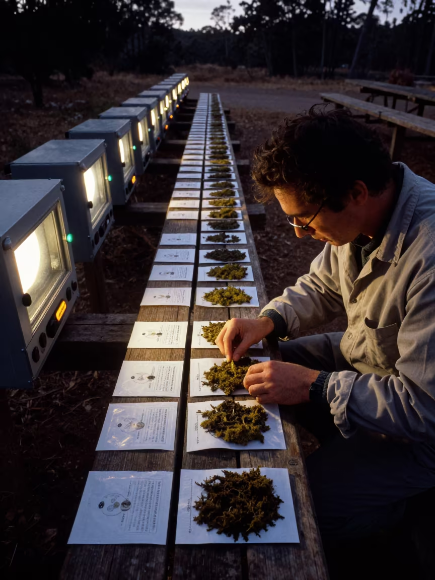 Botanist Spreads Moss Packets on Carora Bench in in Carora