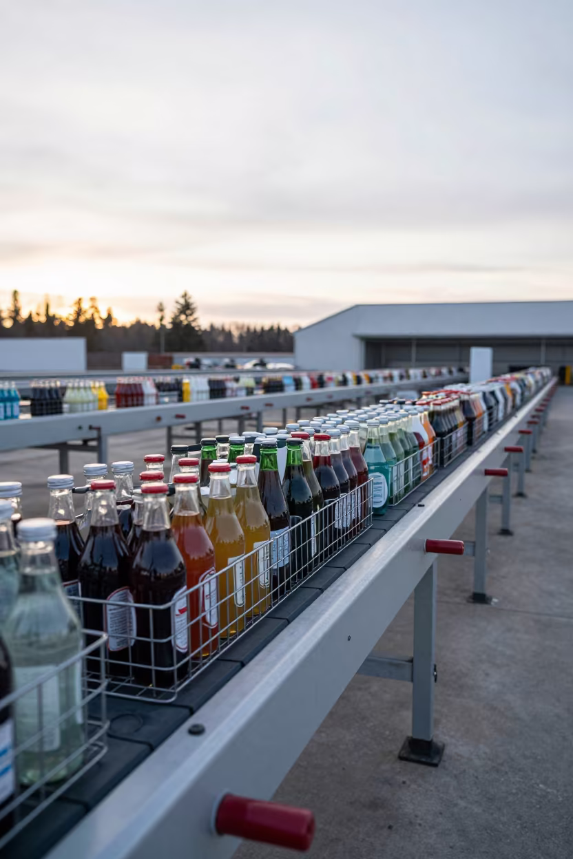 Bottled Drinks Cage Winter Afternoon Sorting Belt in at a parcel sorting belt in Spokane
