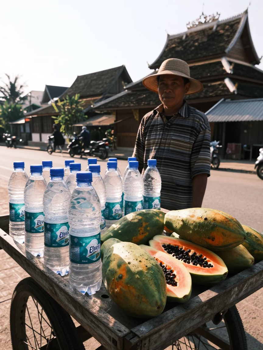 Bottled Drinks in Luang Prabang at Clear Late-afternoon Light in in Luang Prabang, Laos