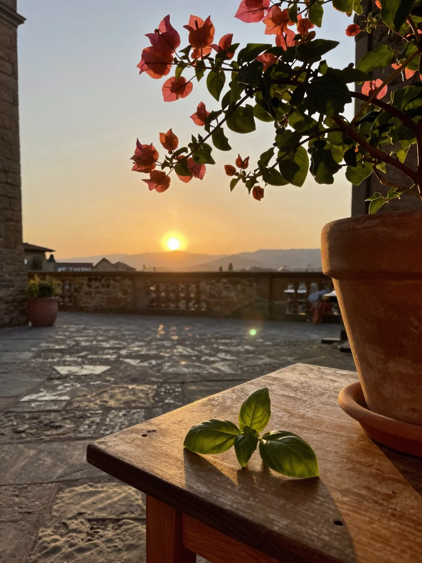 Bougainvillea at As The Sun Drops Toward The Horizon in Florence in in Florence, Italy
