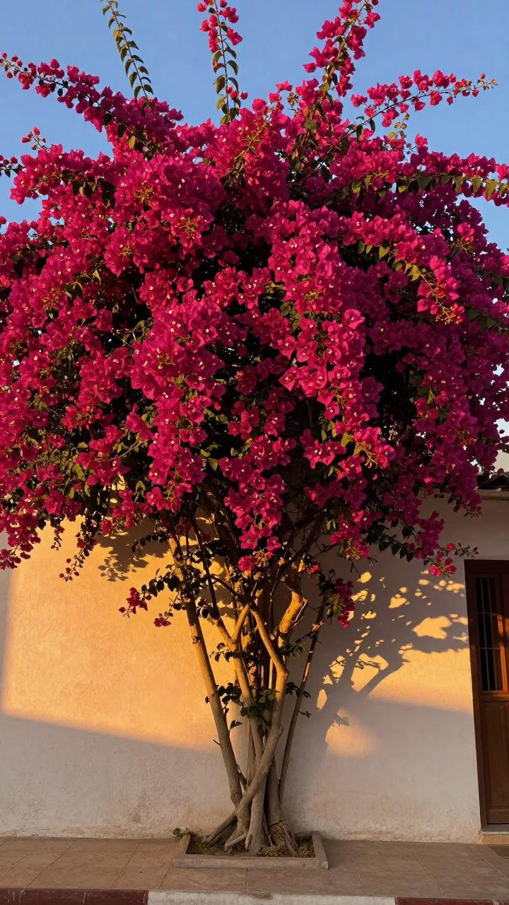 Bougainvillea Cascade in Alexandria at Honeyed Evening Light in in Alexandria, Egypt