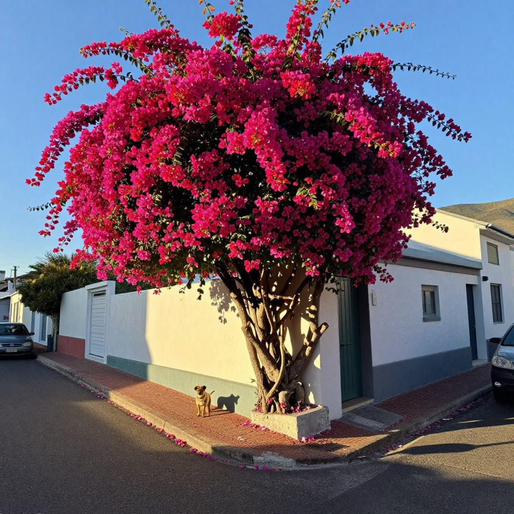 Bougainvillea Cascade in Cape Town at The Late Morning Light in in Cape Town, South Africa