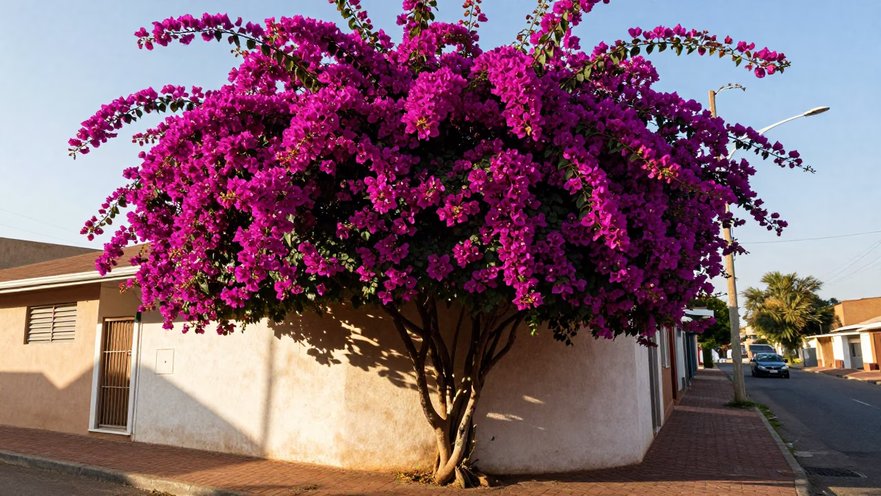 Bougainvillea Cascade in Johannesburg at The Early Afternoon Light in in Johannesburg, South Africa