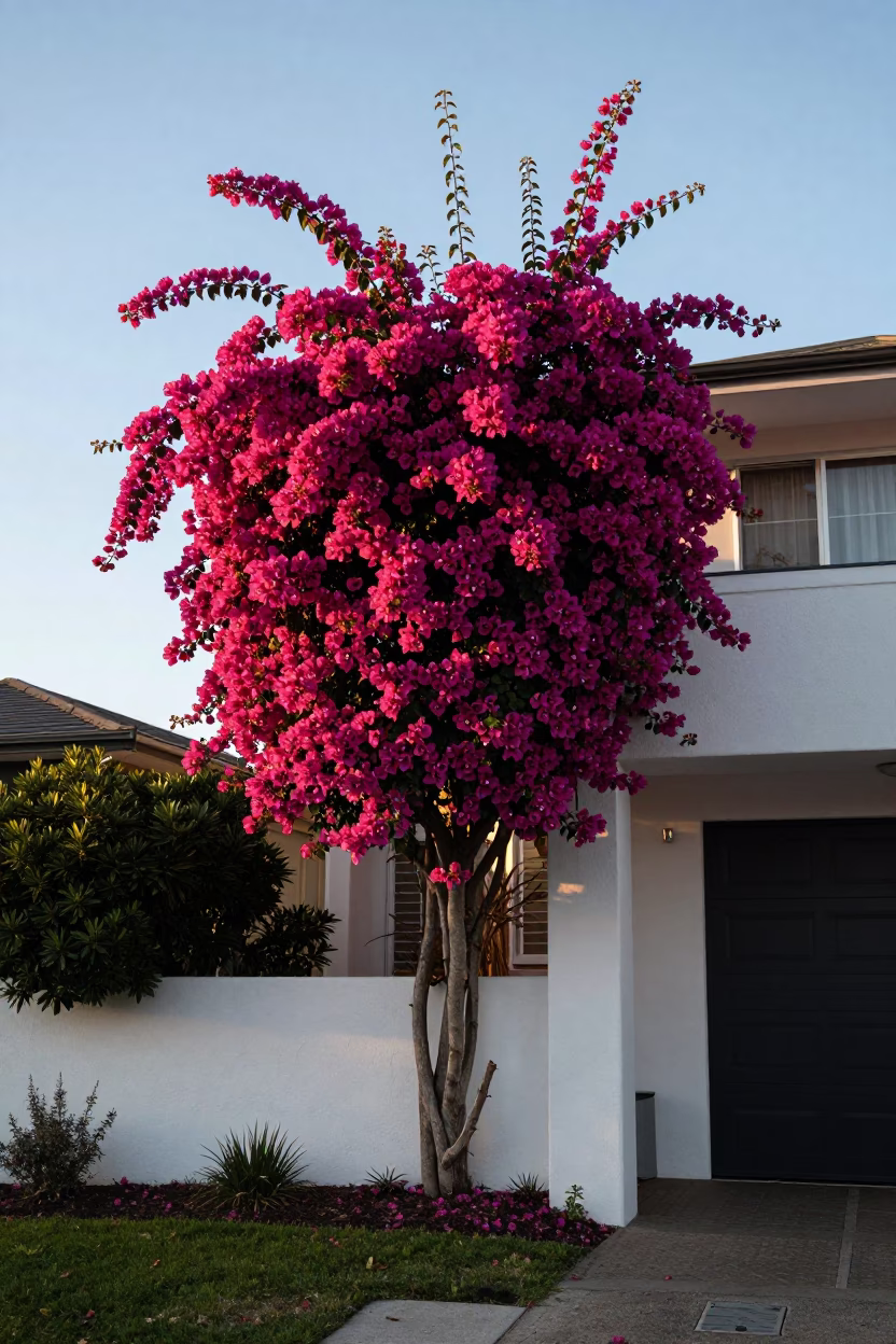 Bougainvillea Cascade in Perth at As First Light Reaches The Scene in in Perth, Western Australia, Australia