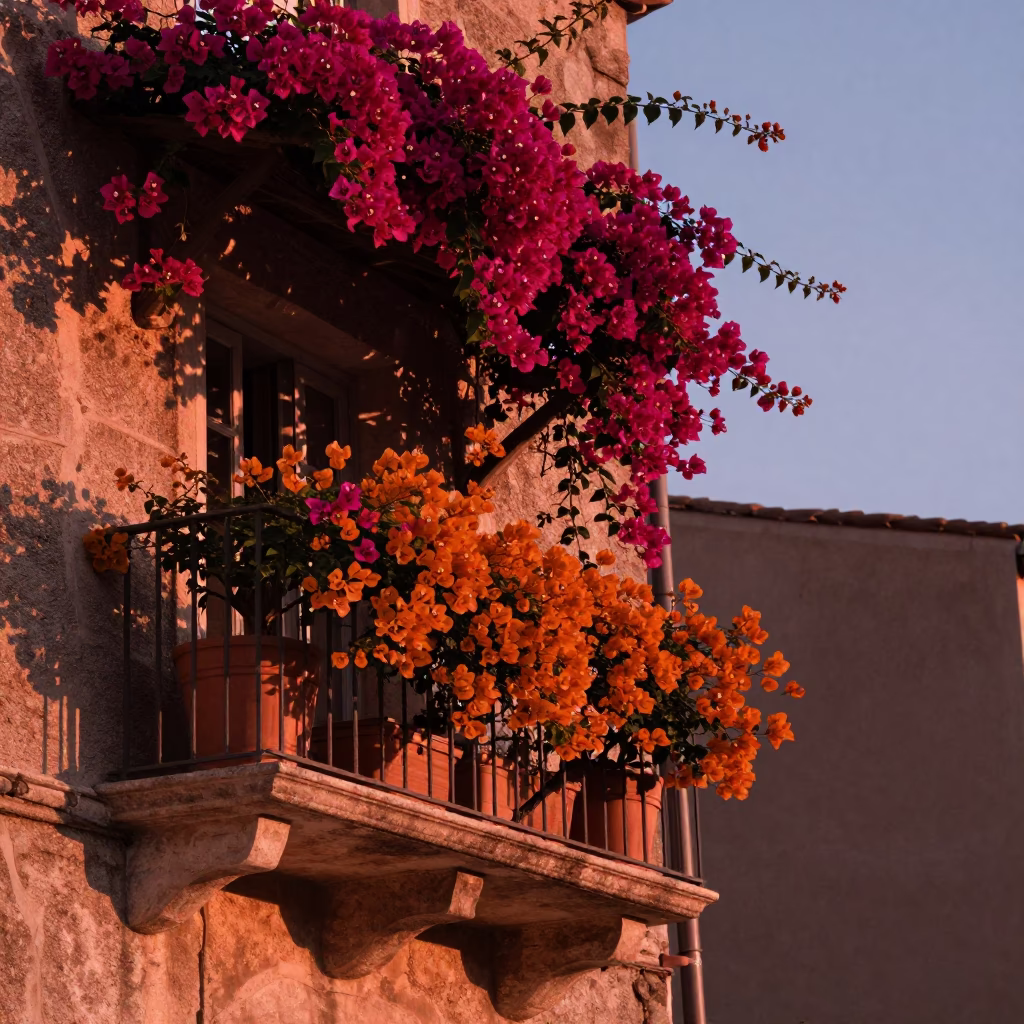 Bougainvillea Cascading at Copper-toned Light Before Dusk in Nice in in Nice, France