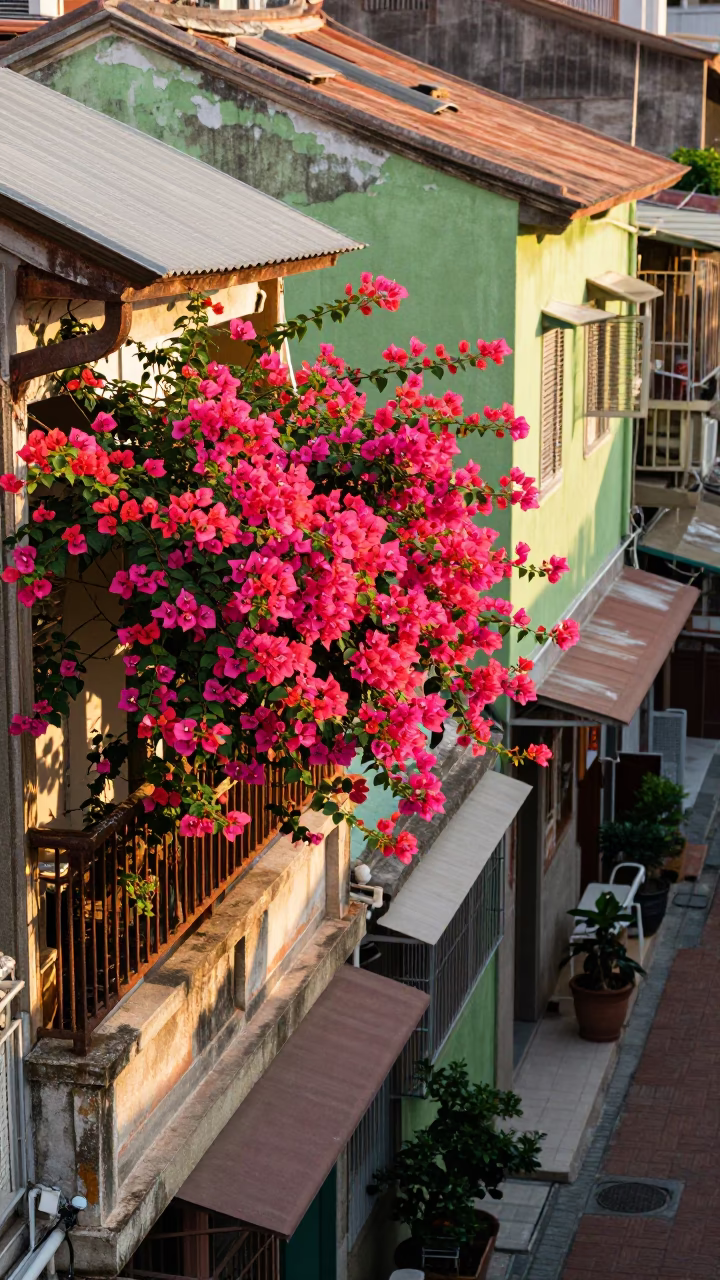 Bougainvillea Cascading in Tainan in in Tainan, Taiwan