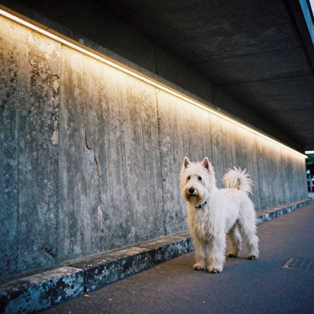 Bouvier des Flandres on Tainan Park Path in along a quiet park path with soft open shade and a clean background in Tainan