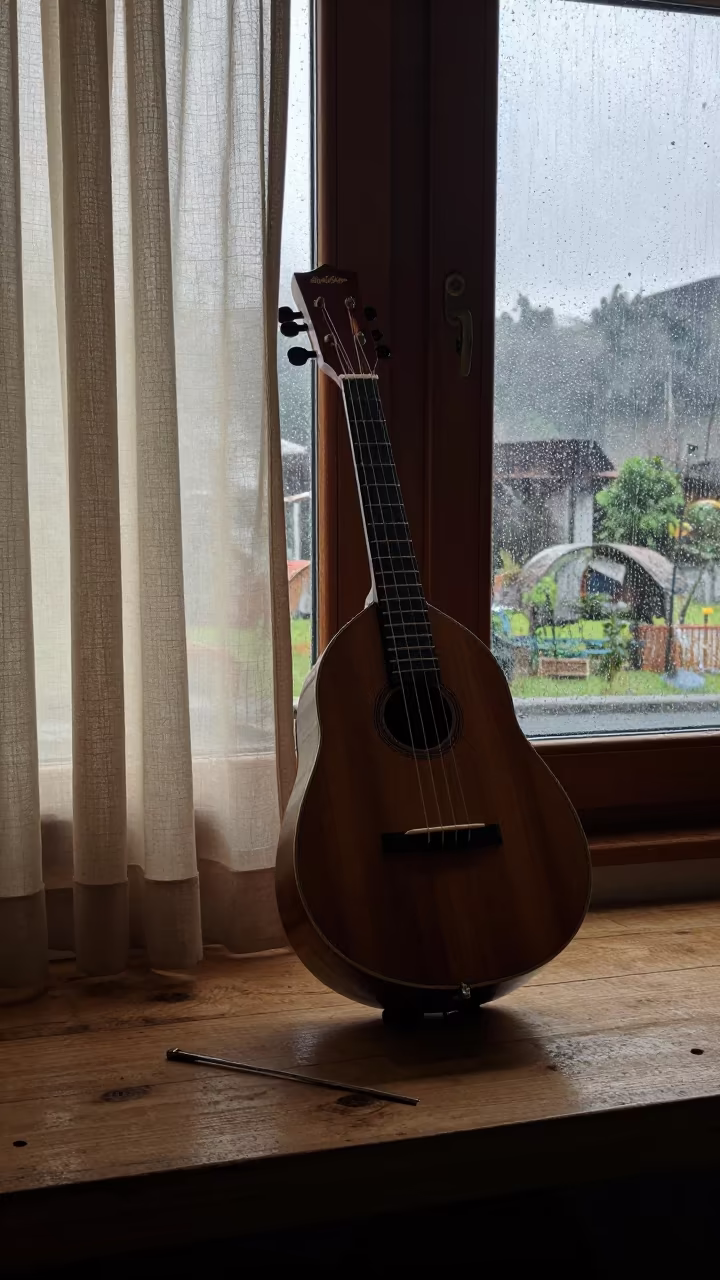 Bouzouki on Workbench in Carora Afternoon in on a wooden workbench in Carora