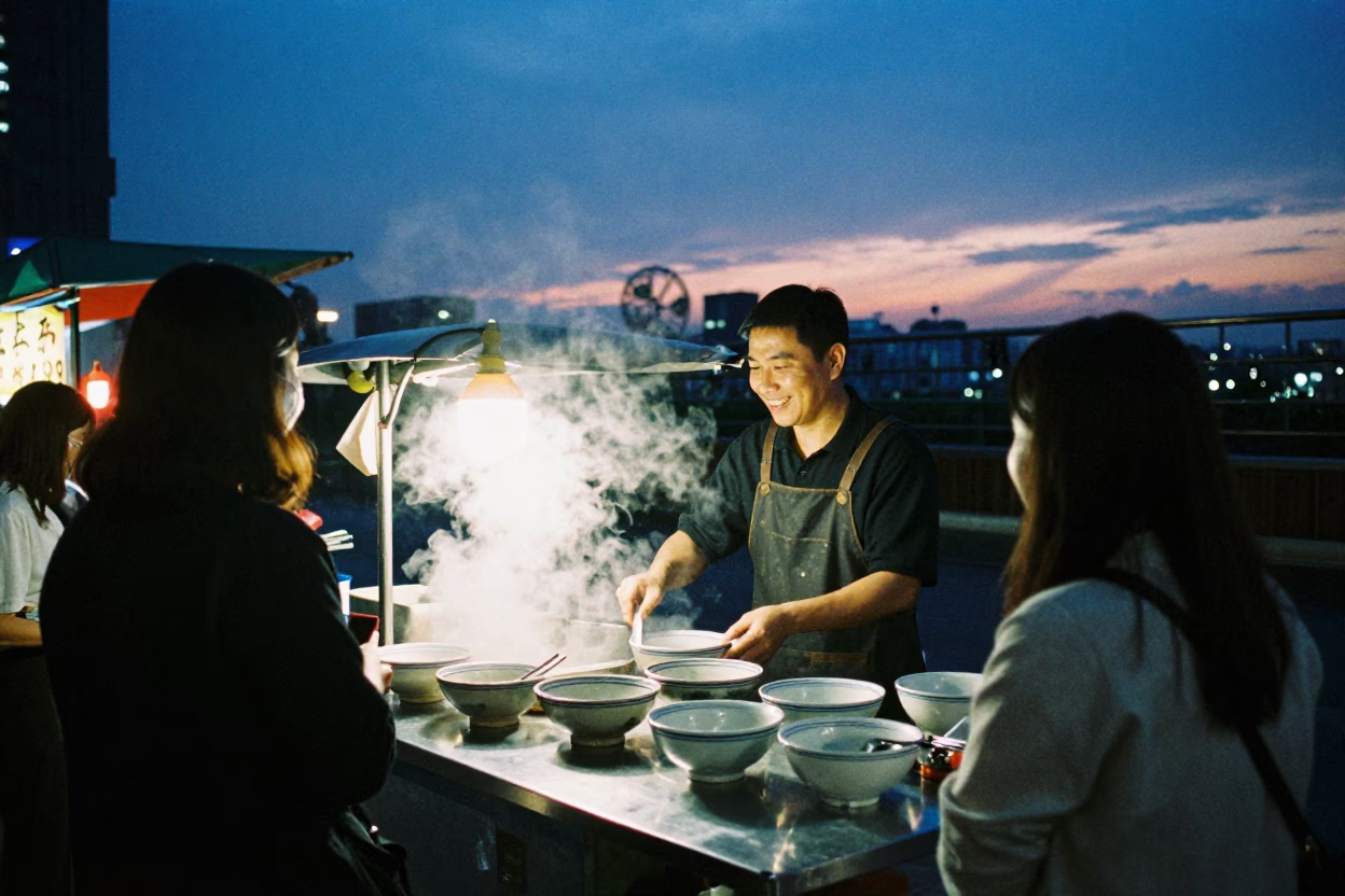 Bowls at Indigo Twilight After Sunset in Taipei in in Taipei, Taiwan