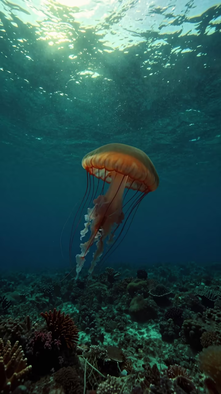 Box Jellyfish Silhouette in Philippine Shallows in along a coral shelf in Philippines