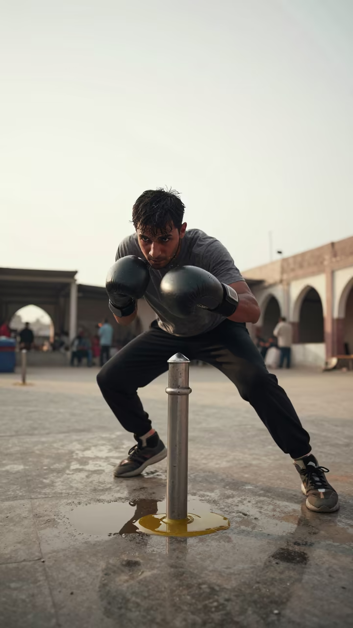 Boxer Ducking Jab in Khushab Market Hall in in a market hall in Khushab