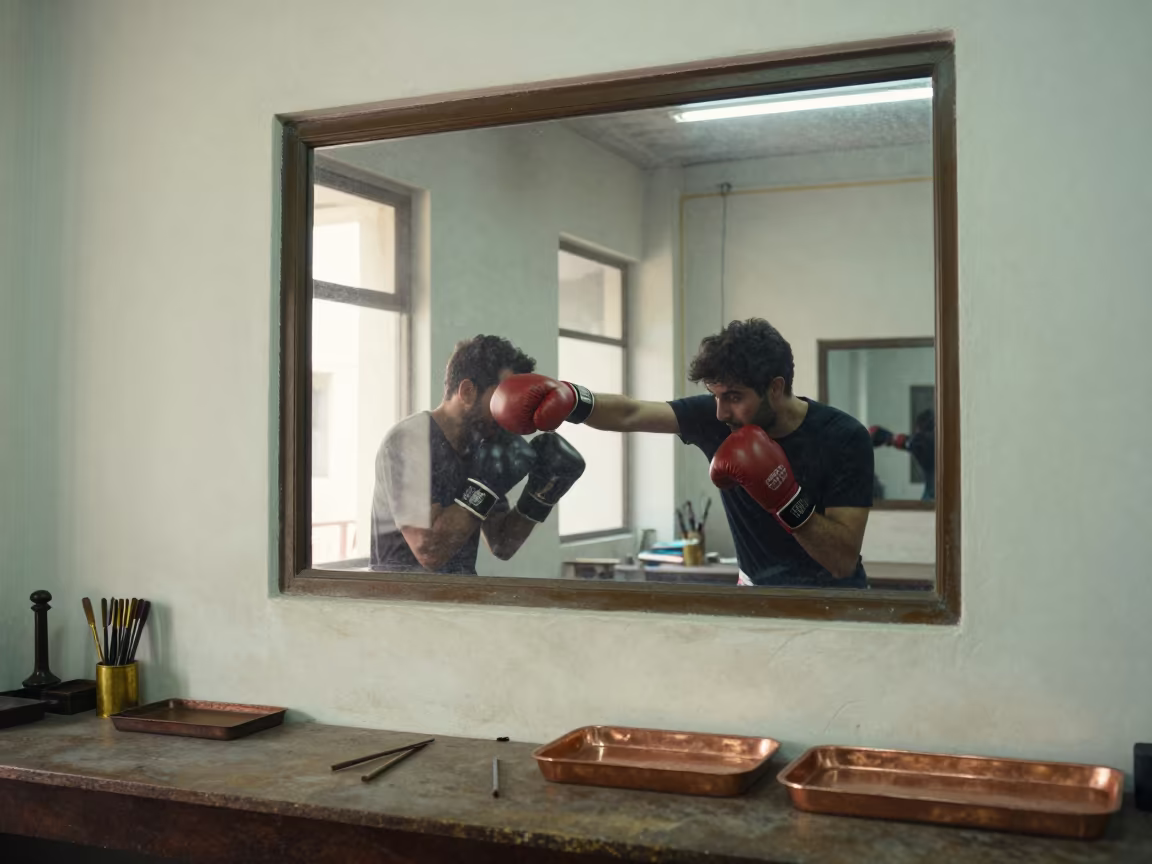 Boxer Hooking in Goldsmith Workshop Haifa in inside a goldsmith workshop behind the market lane in Haifa