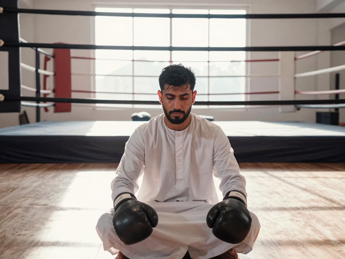 Boxer Resting Between Rounds in Ajmer Atelier in in an atelier in Ajmer