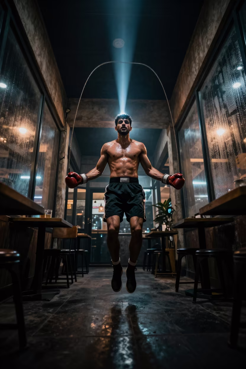 Boxer Skipping Rope in Faisalabad Cafe Night in in a cafe in Faisalabad