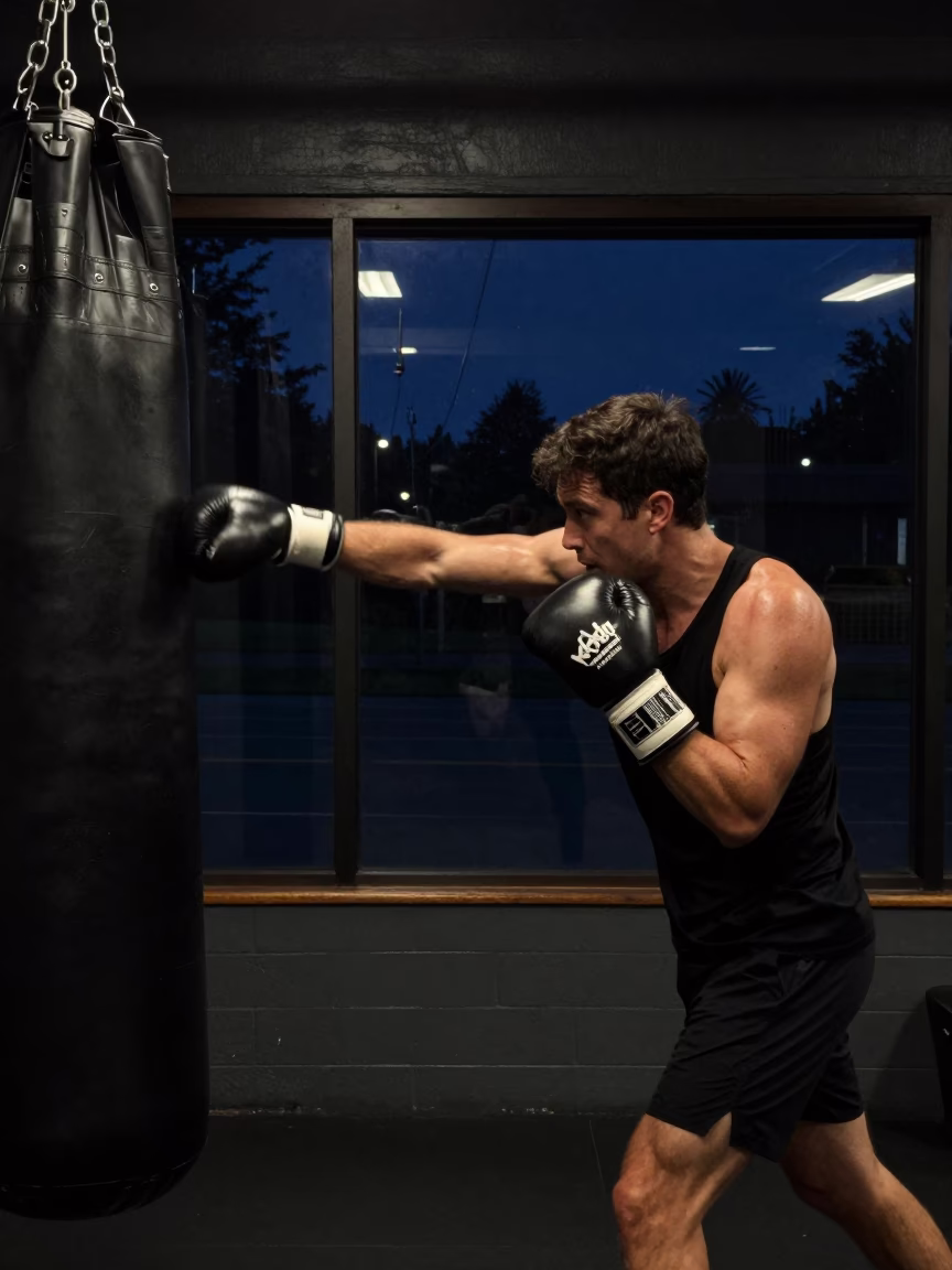 Boxer Throwing Jab in Seattle at Deep In The Night Light in in Seattle, Washington, United States