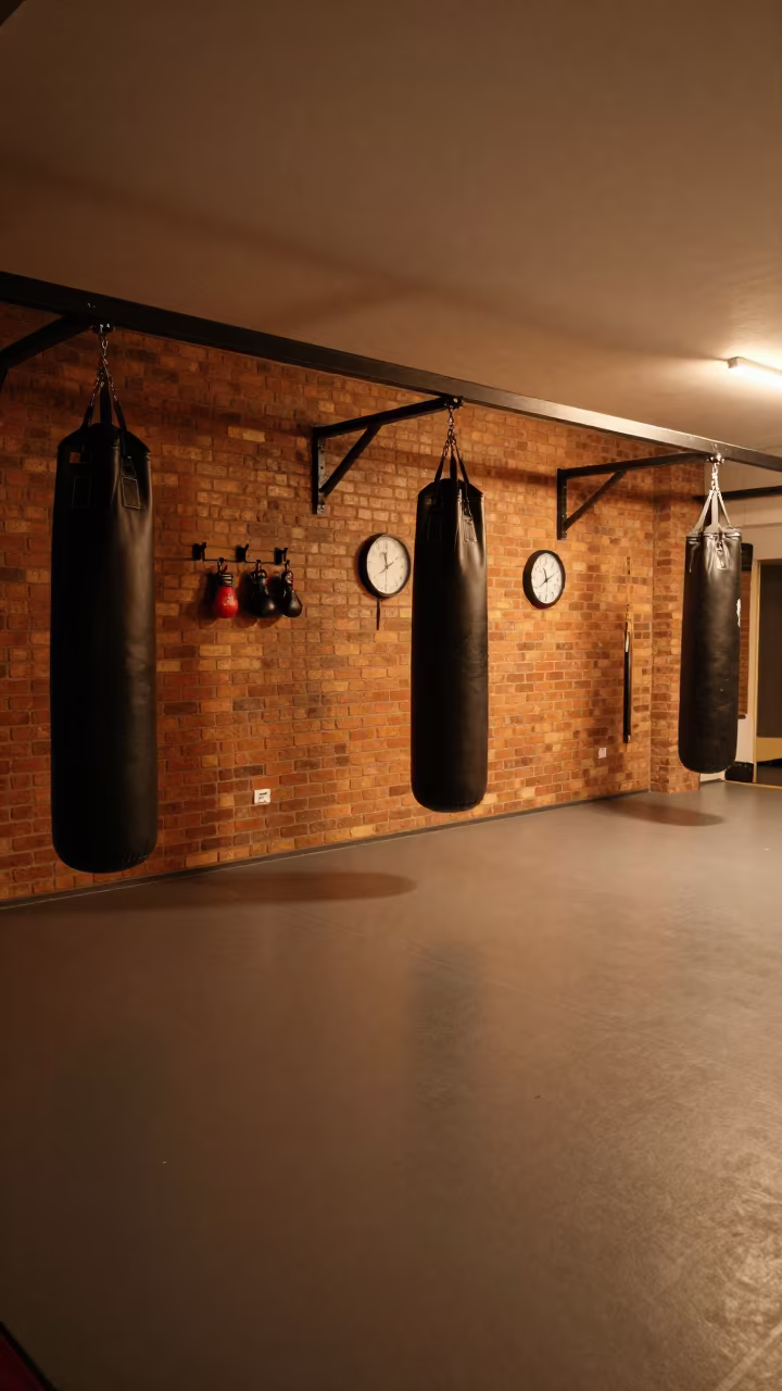 Boxing Corner Under Night Lights in Porto Studio in inside a spin studio under class lights in Porto