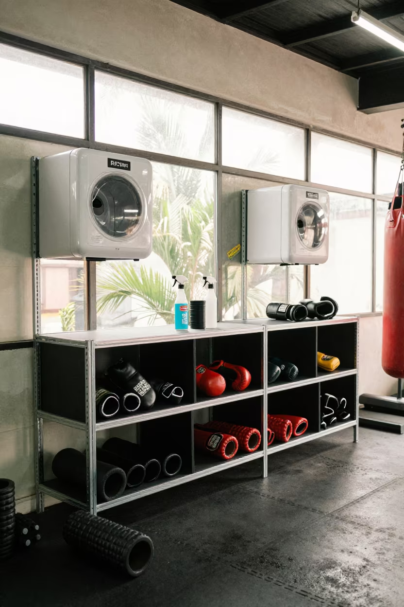 Boxing Gear Station in Bamako Recovery Lounge in inside a recovery lounge beside foam rollers in Bamako