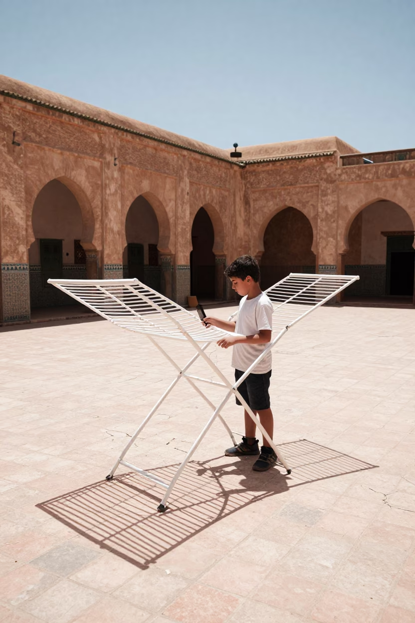Boy at Flat Noon Light in Casablanca in in Casablanca, Morocco