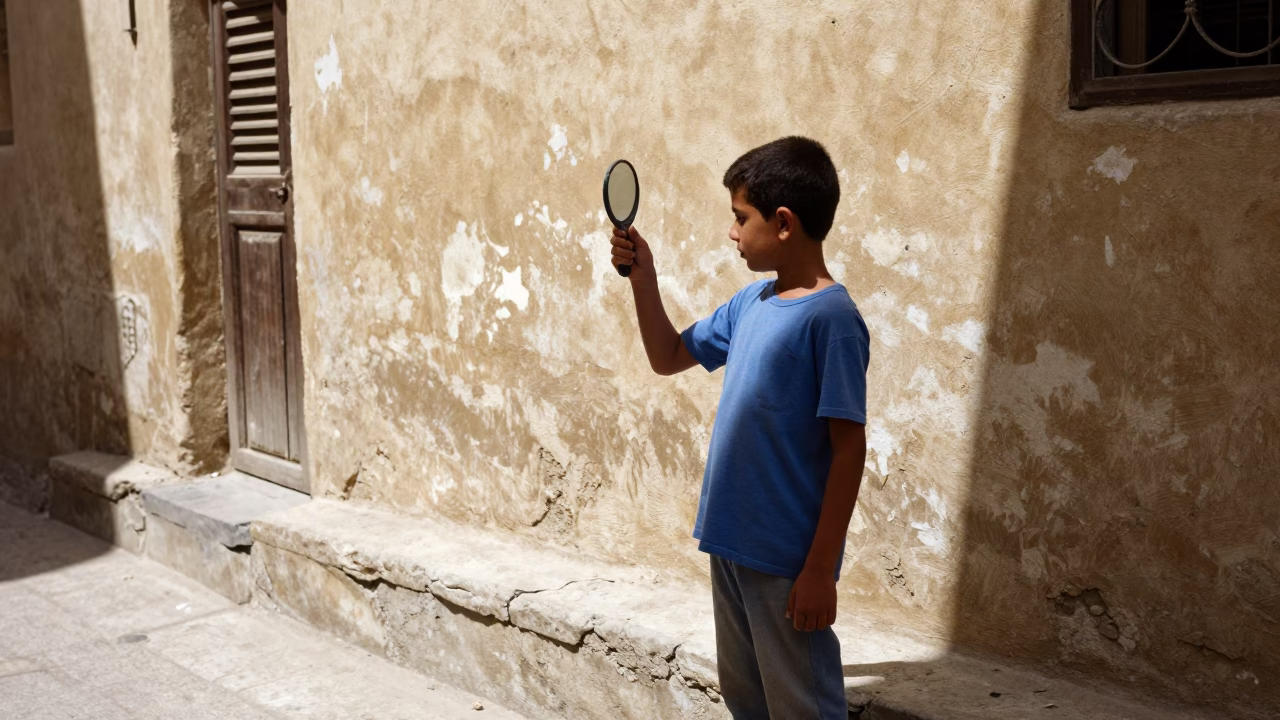 Boy in Alexandria at Flat Noon Light in in Alexandria, Egypt