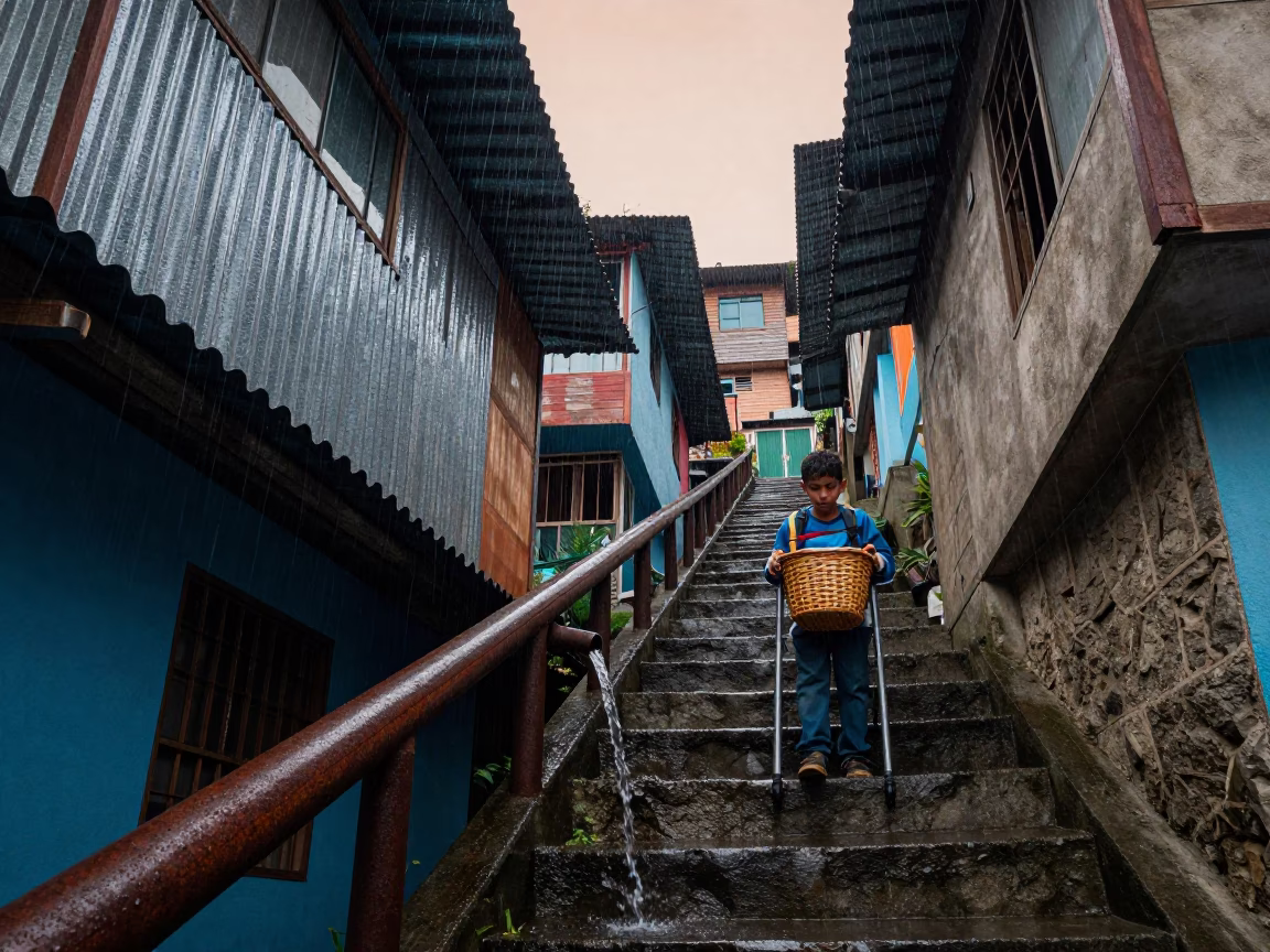 Boy in Medellin at Dusk Light in in Medellin, Colombia