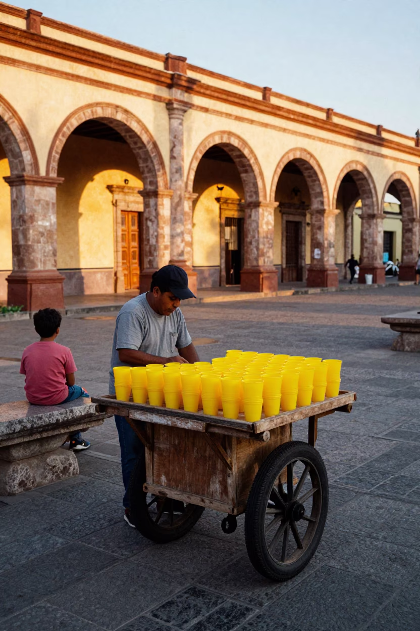 Boy in Merida at Evening Light in in Merida, Mexico