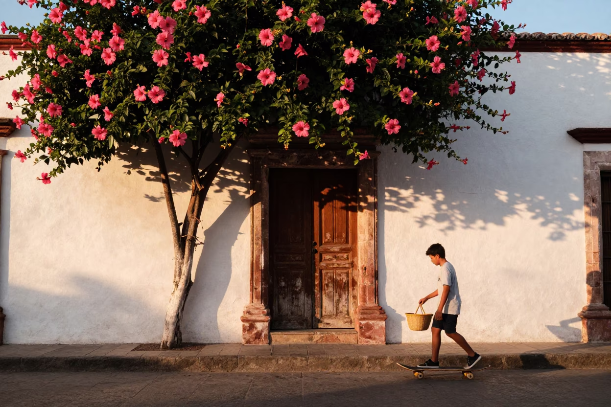 Boy in Merida at Golden Hour in in Merida, Mexico