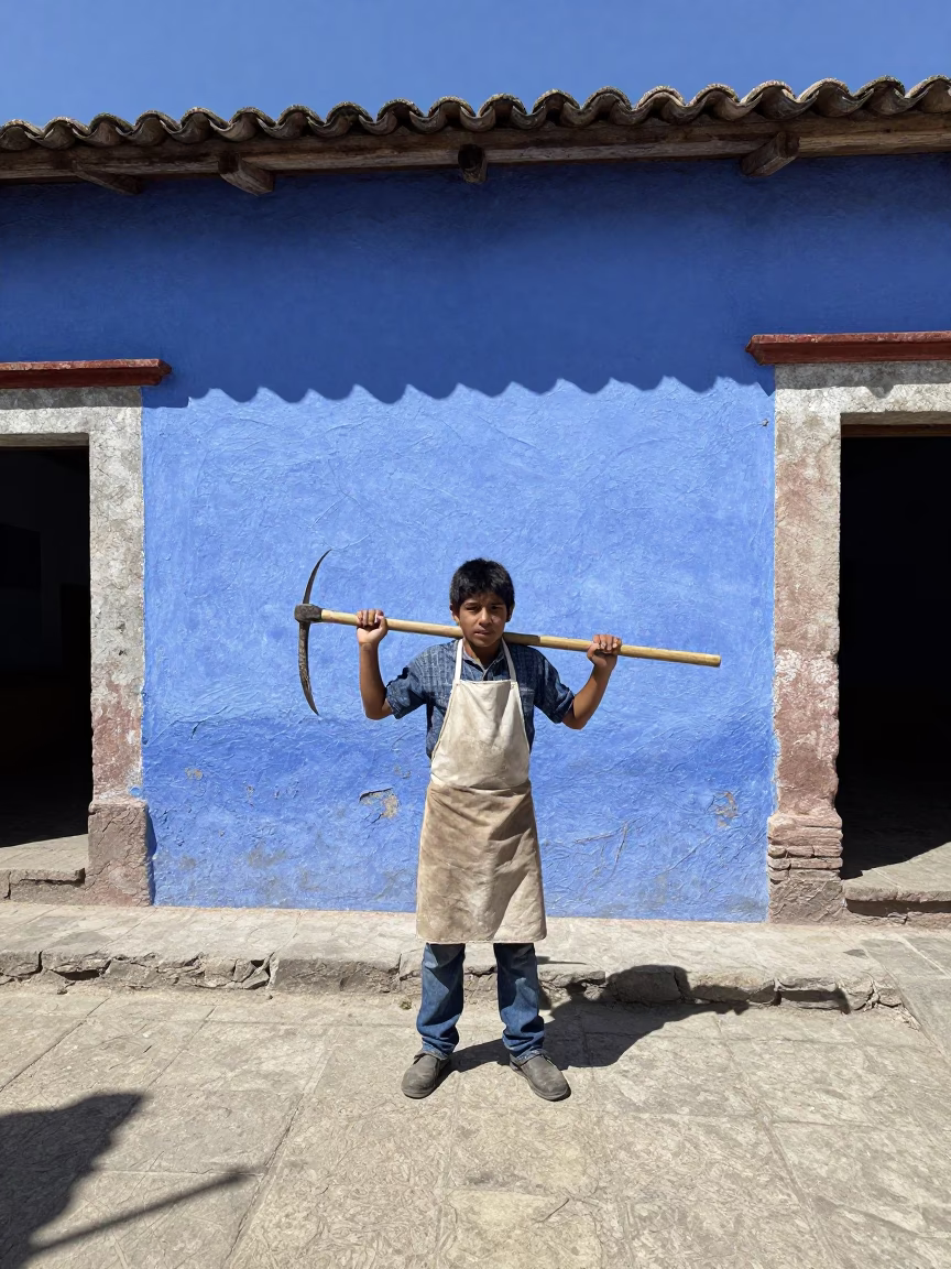 Boy in Oaxaca at Flat Noon Light in in Oaxaca, Mexico
