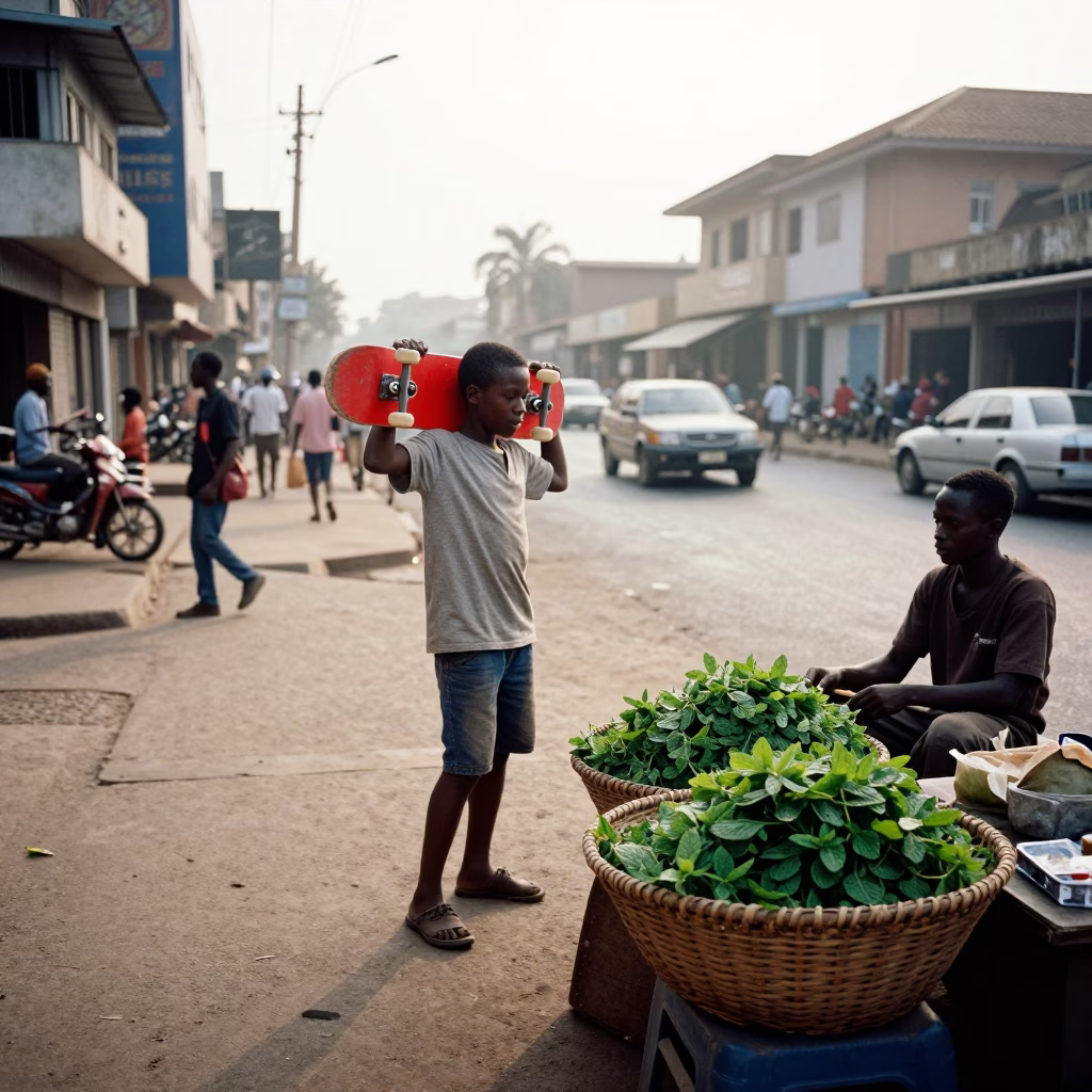 Boy just after sunrise in Accra in in Accra, Ghana