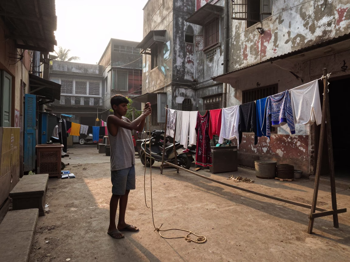 Boy just after sunrise in Mumbai in in Mumbai, India