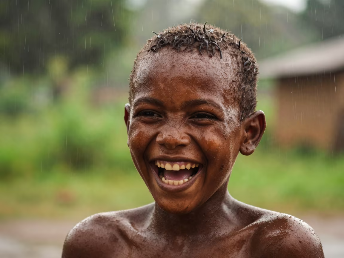 Boy Laughing with Mud Spattered Cheeks in near Lichinga